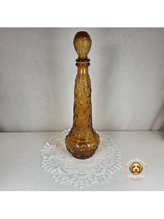 Other - Vintage Italian Empoli Amber Glass Genie Bottle Decanter Rossini Style 1970s MCM